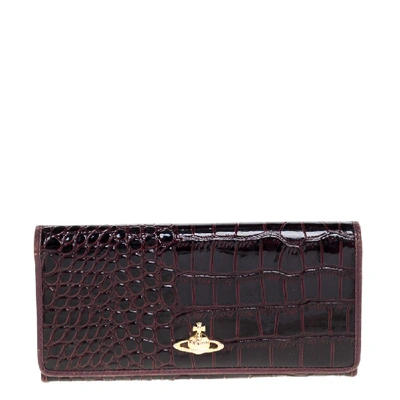 Pre-owned Vivienne Westwood Plum Croc Embossed Patent Leather Flap Continental Wallet In Purple