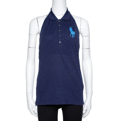 Pre-owned Ralph Lauren Navy Blue Cotton Halter Neck Polo T-shirt L
