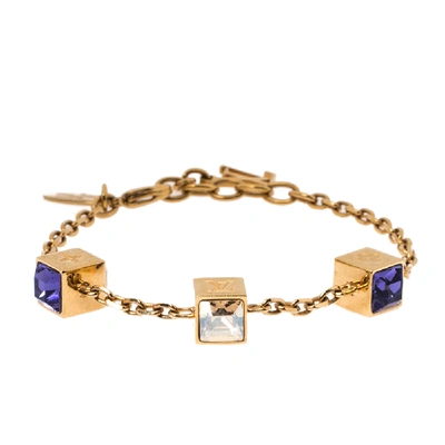 Pre-owned Louis Vuitton Gamble Crystal Gold Tone Bracelet 19 Cm