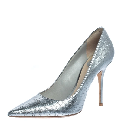 Pre-owned Dior Metallic Silver Cannage Leather Cherie Pointed Toe Pumps Size 40