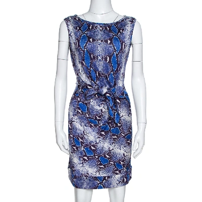 Pre-owned Diane Von Furstenberg Blue Printed Silk New Della Mini Dress S