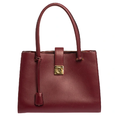 Pre-owned Ferragamo Burgundy Leather Marlene Tote