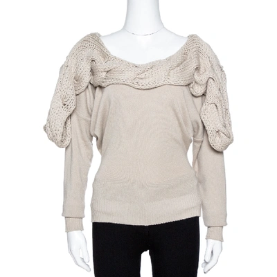 Pre-owned Stella Mccartney Beige Cashmere & Silk Chunky Knit Trim Sweater M