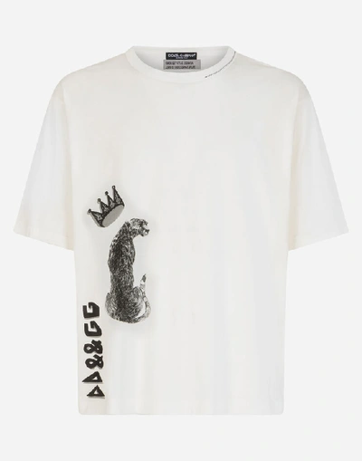 Shop Dolce & Gabbana Cotton T-shirt With Leopard Print And Dg Logo