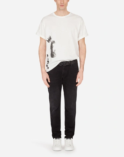 Shop Dolce & Gabbana Cotton T-shirt With Leopard Print And Dg Logo