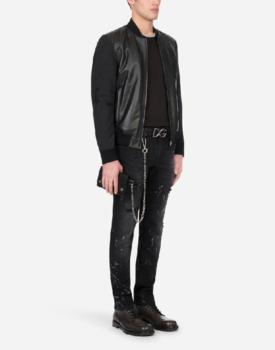 Shop Dolce & Gabbana Leather And Nylon Jacket