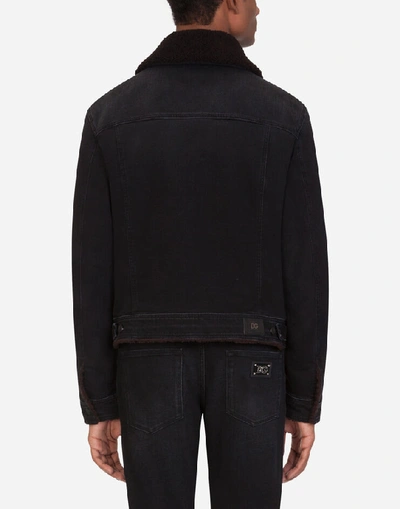 Shop Dolce & Gabbana Black Denim Jacket With Wool Lining In Multicolor