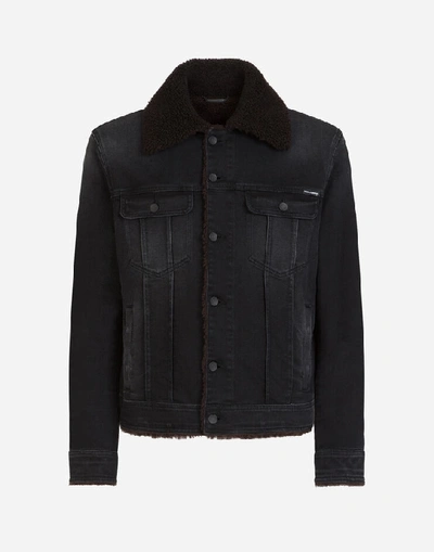 Shop Dolce & Gabbana Black Denim Jacket With Wool Lining In Multicolor