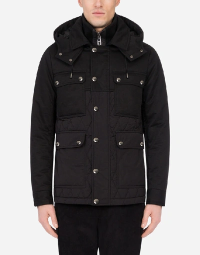 Shop Dolce & Gabbana Quilted Cotton And Nylon Jacket With Hood In Black