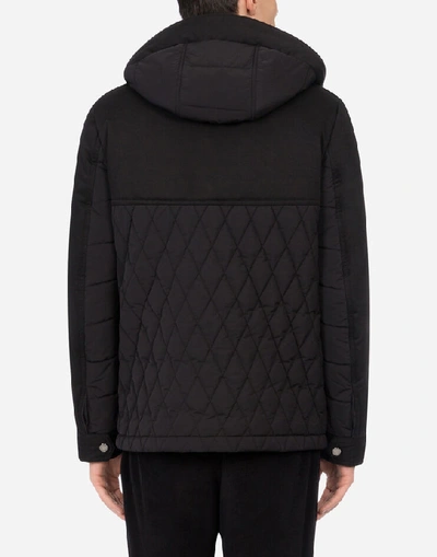 Shop Dolce & Gabbana Quilted Cotton And Nylon Jacket With Hood In Black