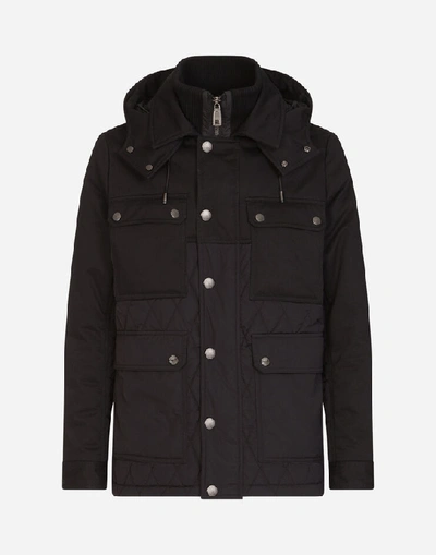 Shop Dolce & Gabbana Quilted Cotton And Nylon Jacket With Hood In Black