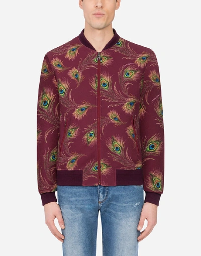 Shop Dolce & Gabbana Stretch Cady Jacket With Feather Print In Multicolor