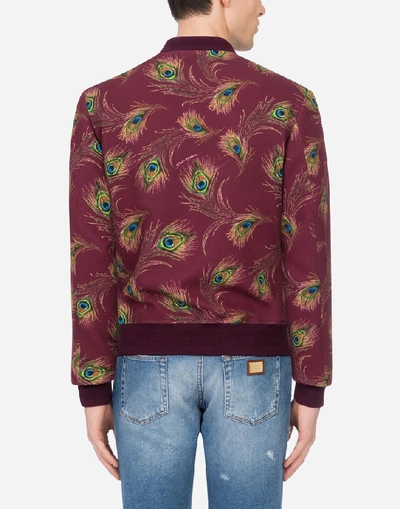 Shop Dolce & Gabbana Stretch Cady Jacket With Feather Print In Multicolor