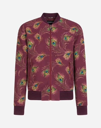 Shop Dolce & Gabbana Stretch Cady Jacket With Feather Print In Multicolor