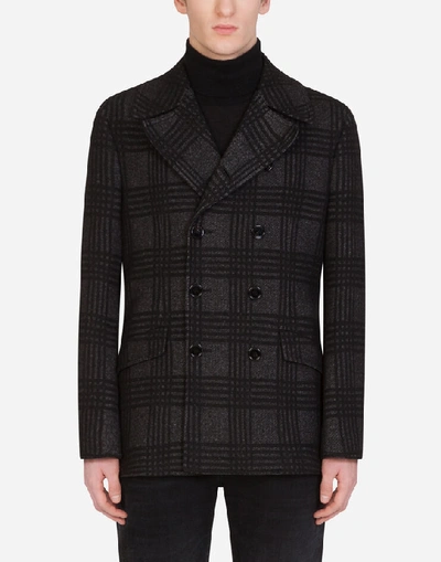 Shop Dolce & Gabbana Glen Plaid Wool Pea Coat