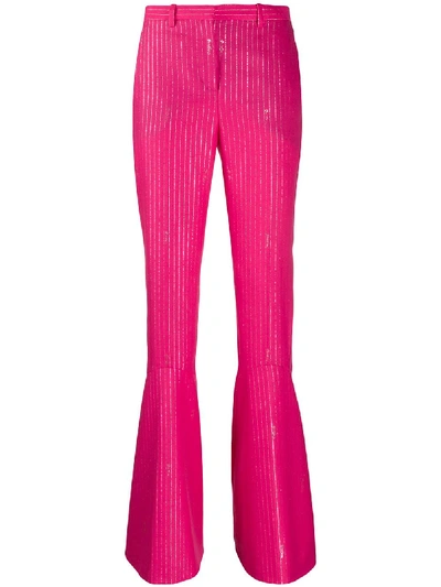 Shop Versace Pinstripe Flared Trousers In Pink
