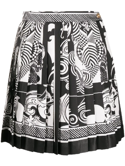Shop Versace Filigree Pleated Skirt In White