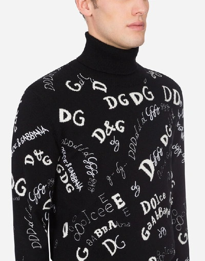 Shop Dolce & Gabbana Cashmere Turtle-neck Sweater With Embroidery In Black/white