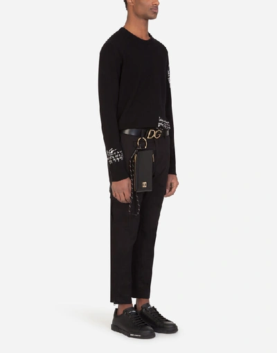 Shop Dolce & Gabbana Cashmere Round-neck Sweater With Dolce&gabbana Embroidery In Black