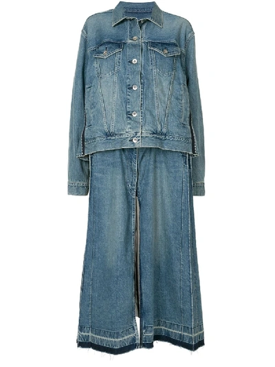 Shop Sacai Long Denim Jacket In Blue