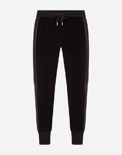 Shop Dolce & Gabbana Velvet Jogging Pants With Leather Bands