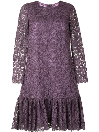 Shop Adam Lippes Long Sleeve Ruffled Detail Dress In Purple