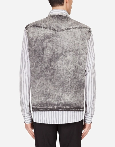 Shop Dolce & Gabbana Gray Denim Shirt With Striped Cotton Details In Multicolor