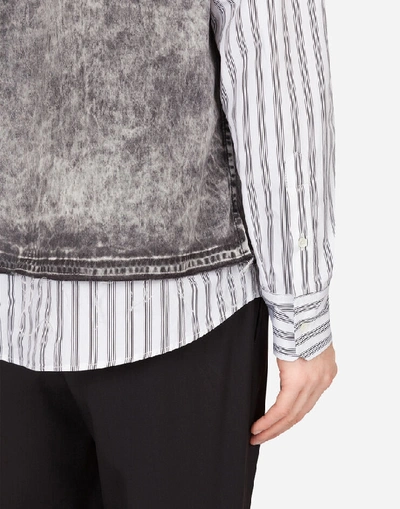 Shop Dolce & Gabbana Gray Denim Shirt With Striped Cotton Details In Multicolor