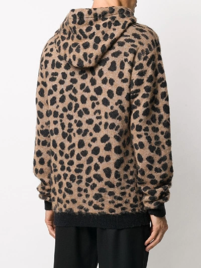 Shop Laneus Animal-print Knitted Hoodie In Brown