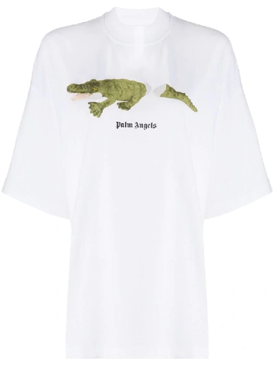 Shop Palm Angels Toy-crocodile Print T-shirt In White