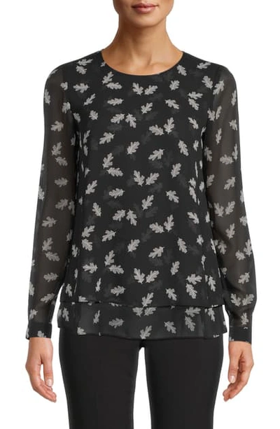 Shop Anne Klein Leaves Double Layer Blouse In Anne Black/ Rocky Shore Combo
