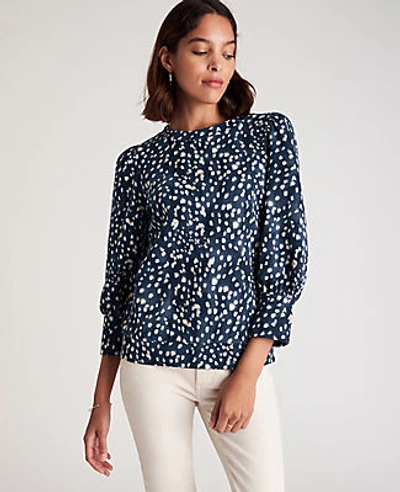 Shop Ann Taylor Petite Spotted Puff Sleeve Sweatshirt In Midnight Spruce