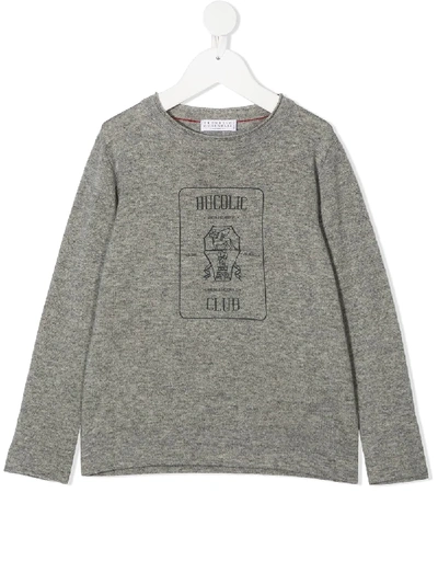 Shop Brunello Cucinelli Long Sleeve Printed T-shirt In Grey