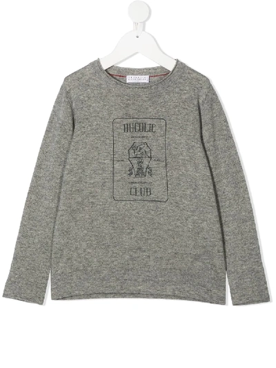 Brunello Cucinelli Long Sleeve Printed T-shirt In Grey