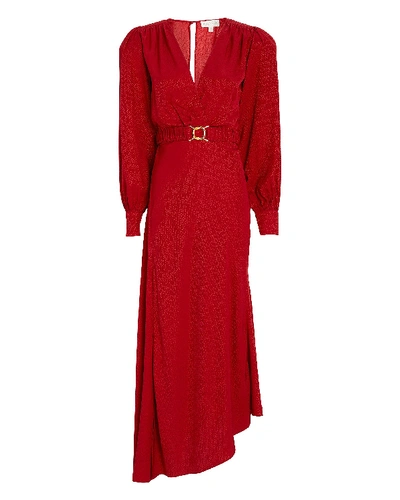 Shop Ronny Kobo Estelle Dot Jacquard Midi Dress In Red-drk