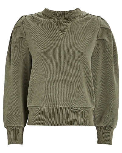 Shop Frame Shirred Crewneck Sweatshirt In Olive/army