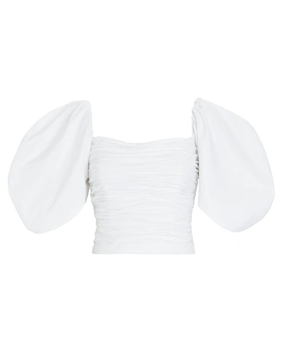 Shop Aiifos Erin Stretch Poplin Puff Sleeve Top In White