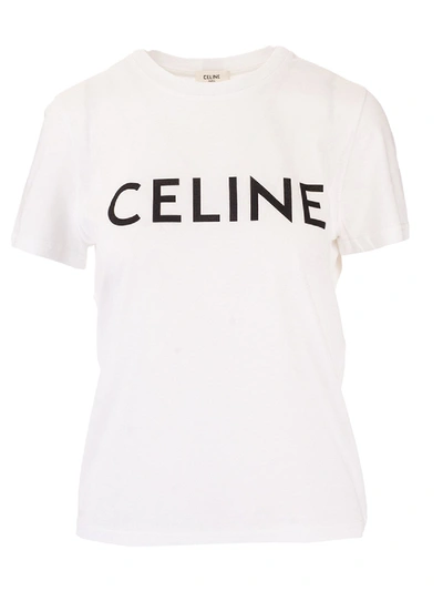 Shop Celine Logo T-shirt In Off White