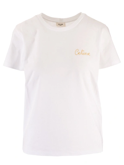 Shop Celine White T-shirt With Embroidery