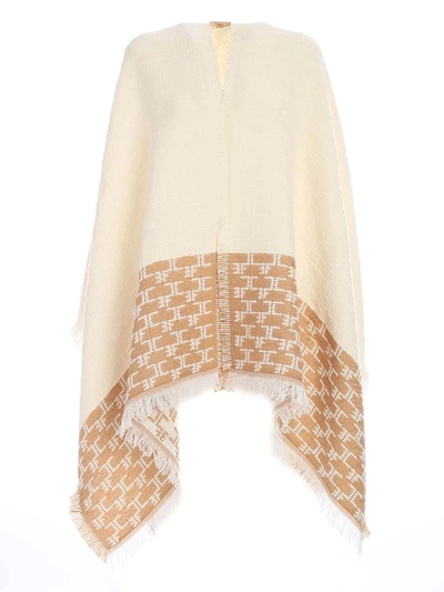 Shop Elisabetta Franchi Fringes Cape In Brown And White