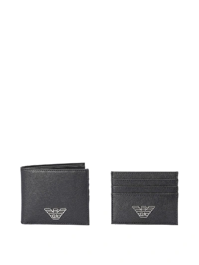Shop Emporio Armani Faux Leather Wallet With Matching Card Holder In Black