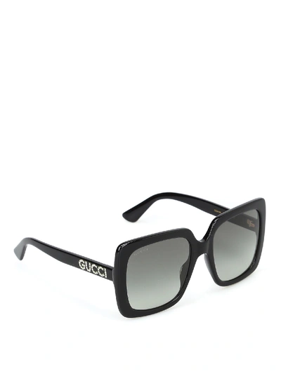 Shop Gucci Crystal Logo Acetate Sunglasses In Black