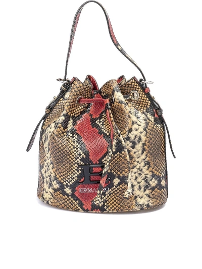 Shop Ermanno Scervino Snake Print Leather Bucket Bag In Animal Print