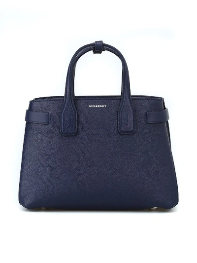 Shop Burberry The Small Banner Regency Blue Leather Bag