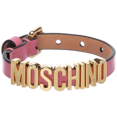 Shop Moschino Women's Leather Bracelet In Pink