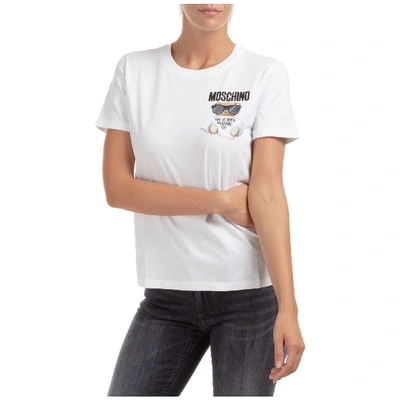 Shop Moschino Women's T-shirt Short Sleeve Crew Neck Round Teddy Bear In White