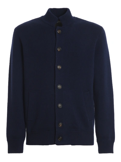 Shop Brunello Cucinelli Wool Cashmere And Silk Blend Cardigan In Blue