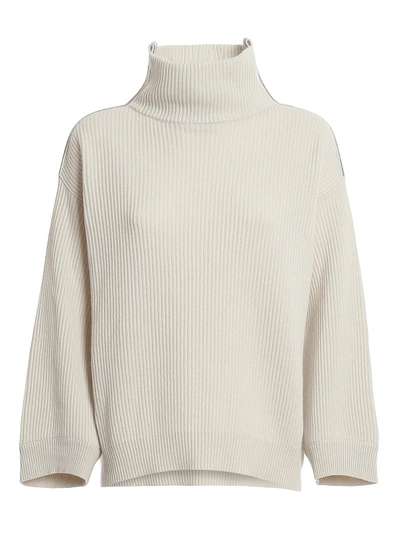 Shop Brunello Cucinelli Monili Embellished Cashmere Turtleneck In Cream