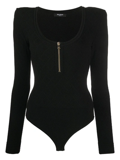 Shop Balmain Knitted Bodysuit In Black