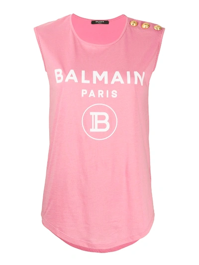 Shop Balmain Logo Tank Top In Pink